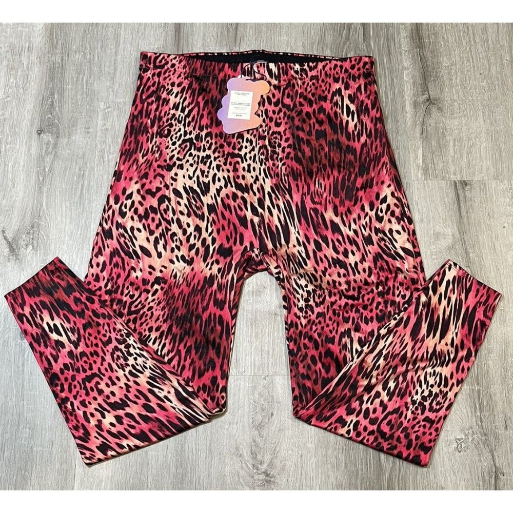 Yitty Size 1X Women Multicolor Pink Kitty Cat Printed Waist Pull-On Pant Legging